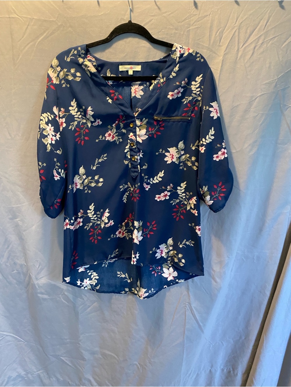 Wishful Park Navy Floral Henley Blouse